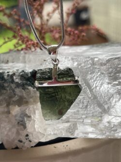 This is Ethereal Glow: Moldavite Pendant in Silver M553