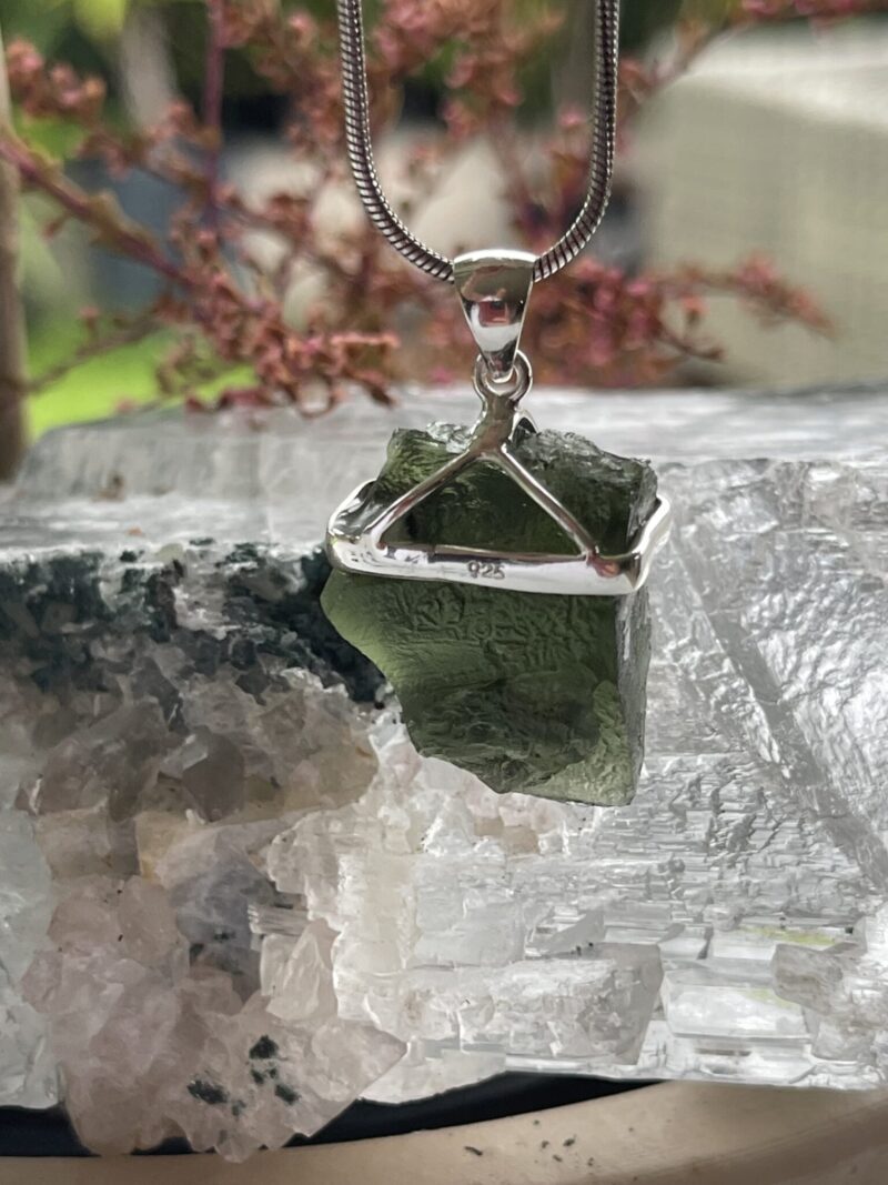 This is Ethereal Glow: Moldavite Pendant in Silver M553