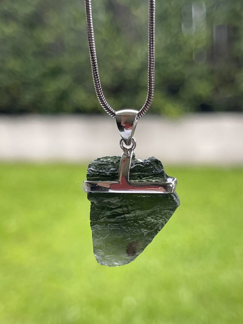 This is Ethereal Glow: Moldavite Pendant in Silver M553