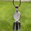 This is Lunar Glow: Moldavite Rainbow Moonstone Pendant in Silver M557