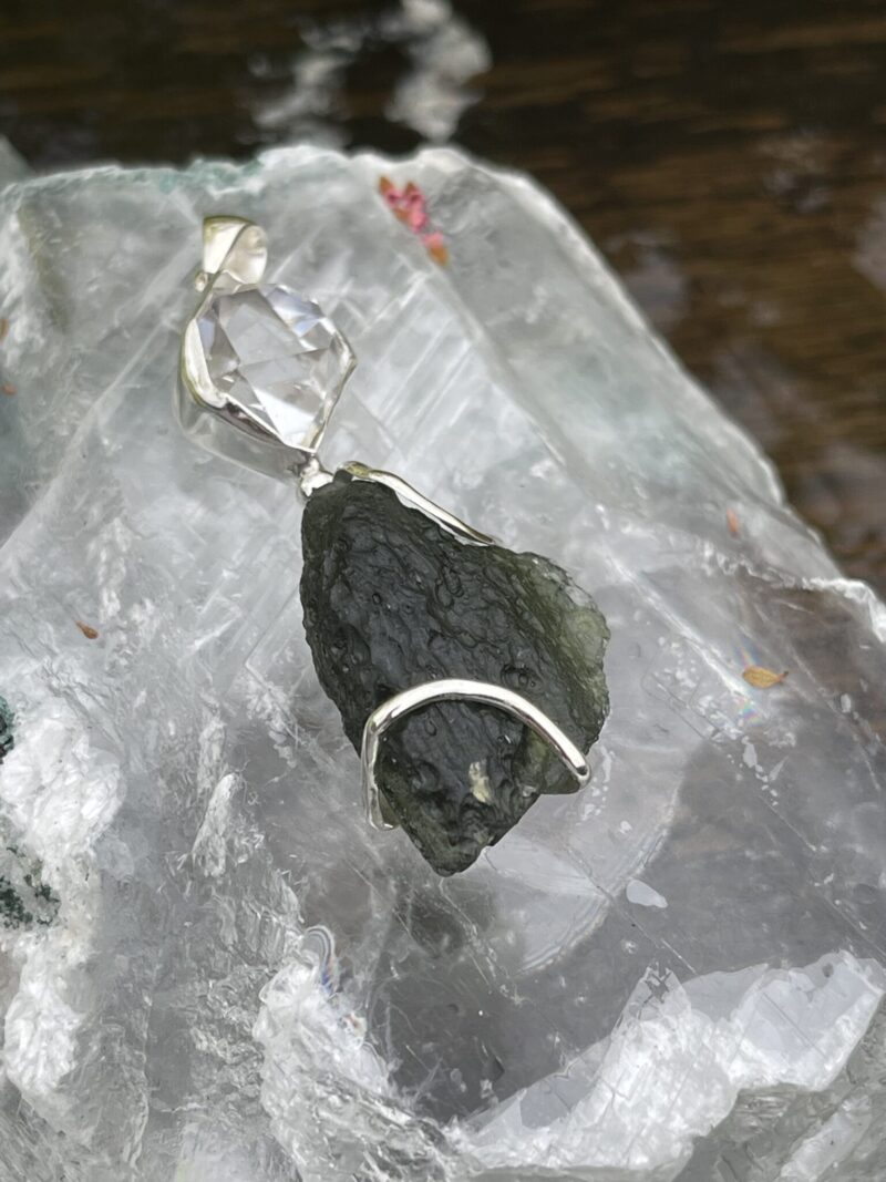 This is Universal Renewal: Moldavite Herkimer Diamond Pendant in Silver M525