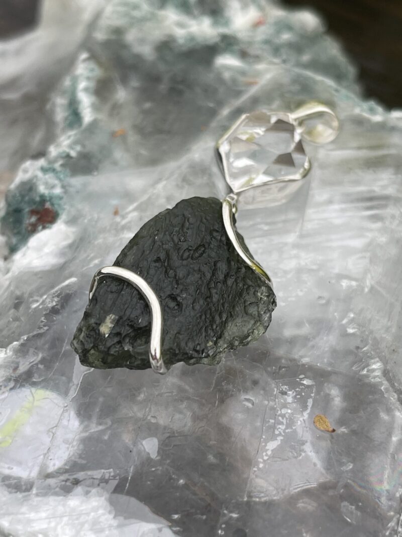 This is Universal Renewal: Moldavite Herkimer Diamond Pendant in Silver M525