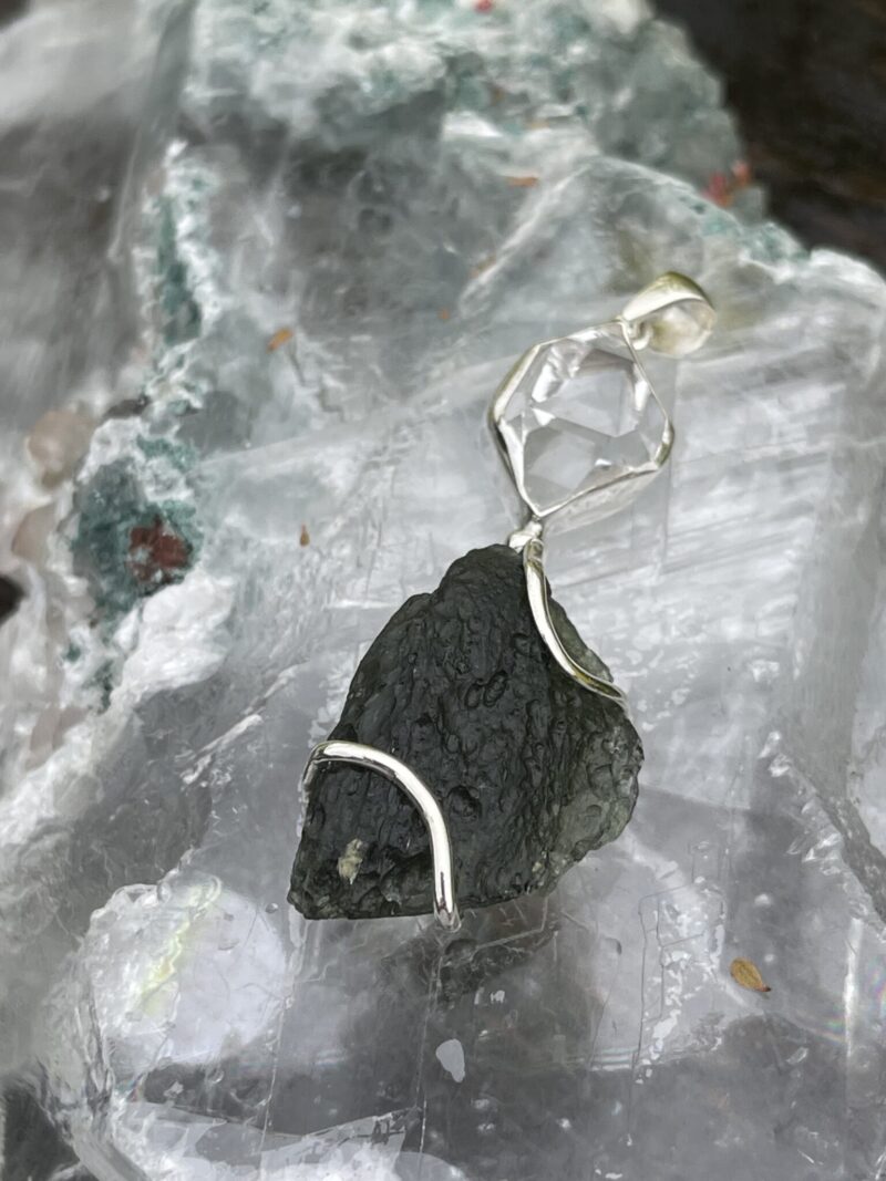 This is Universal Renewal: Moldavite Herkimer Diamond Pendant in Silver M525