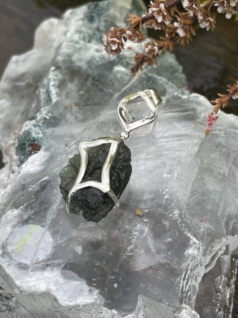 This is Universal Renewal: Moldavite Herkimer Diamond Pendant in Silver M525