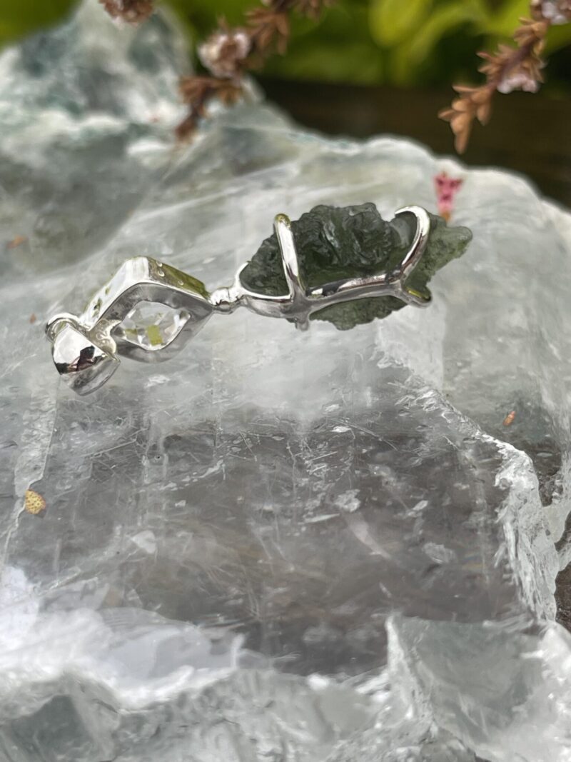 This is Awakened Light: Moldavite Herkimer Diamond Pendant in Silver M526