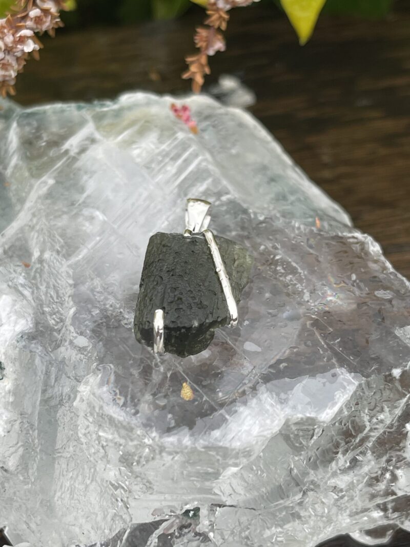 Emerald Essence: Moldavite Pendant in Silver M534