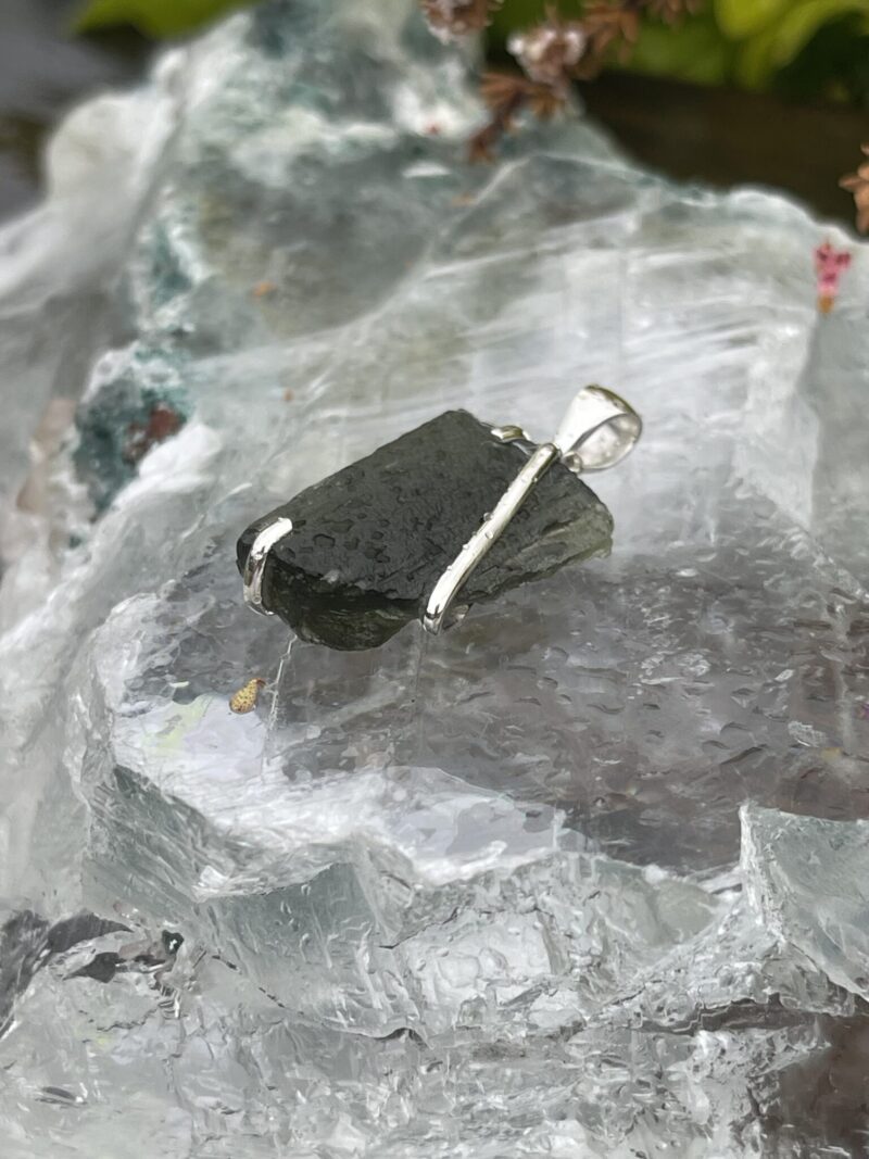 Emerald Essence: Moldavite Pendant in Silver M534