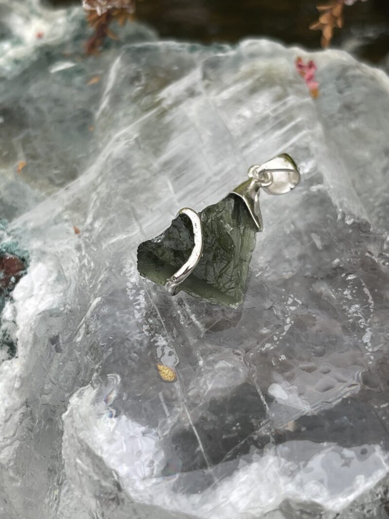 This is Transformational Glow: Moldavite Pendant in Silver M532