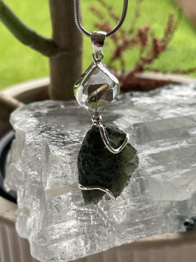 This is Universal Renewal: Moldavite Herkimer Diamond Pendant in Silver M525