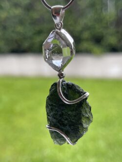 This is Universal Renewal: Moldavite Herkimer Diamond Pendant in Silver M525