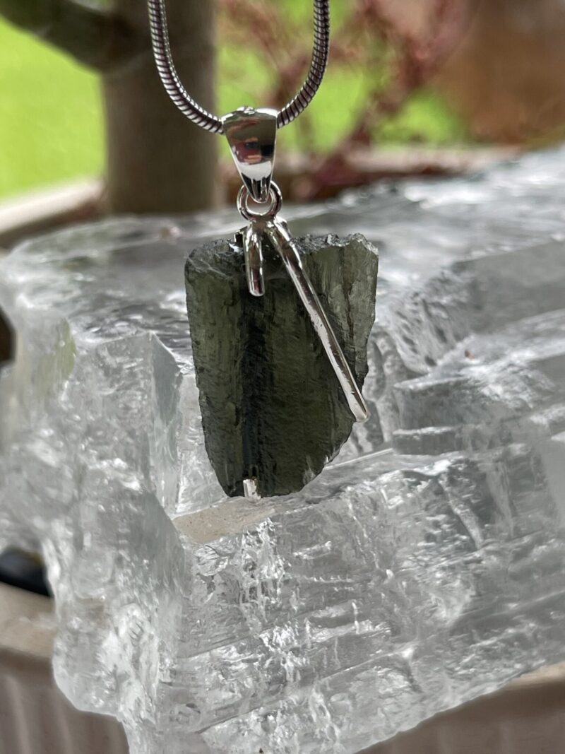 Emerald Essence: Moldavite Pendant in Silver M534