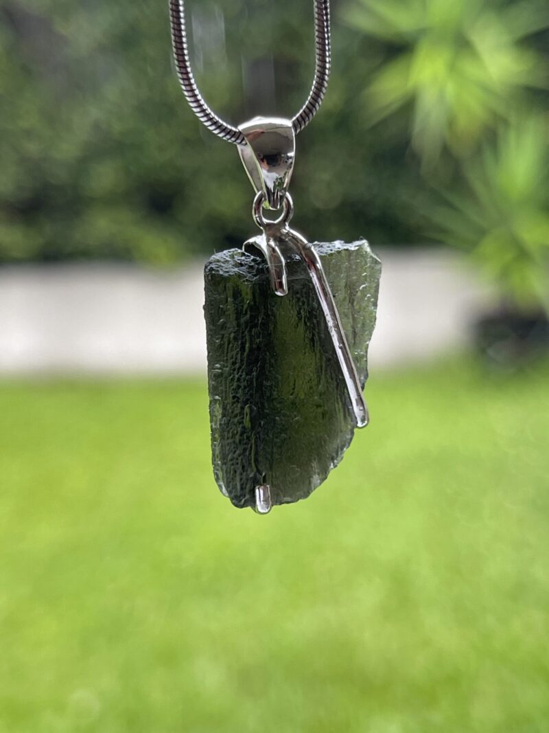 Emerald Essence: Moldavite Pendant in Silver M534