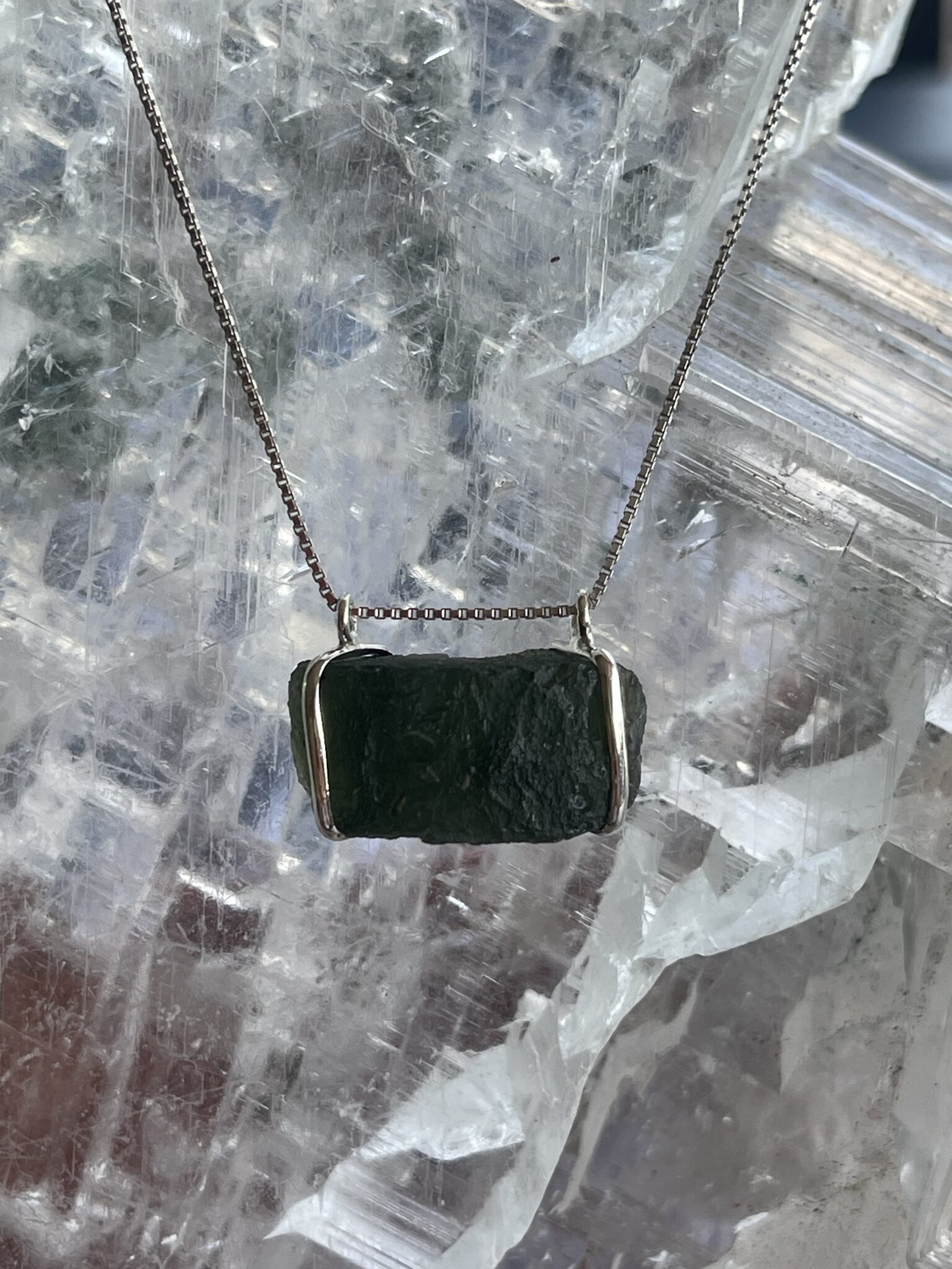 Galactic Radiance: Moldavite Pendant in Silver M531