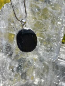 This is Round Black Tourmaline Pendant in Silver