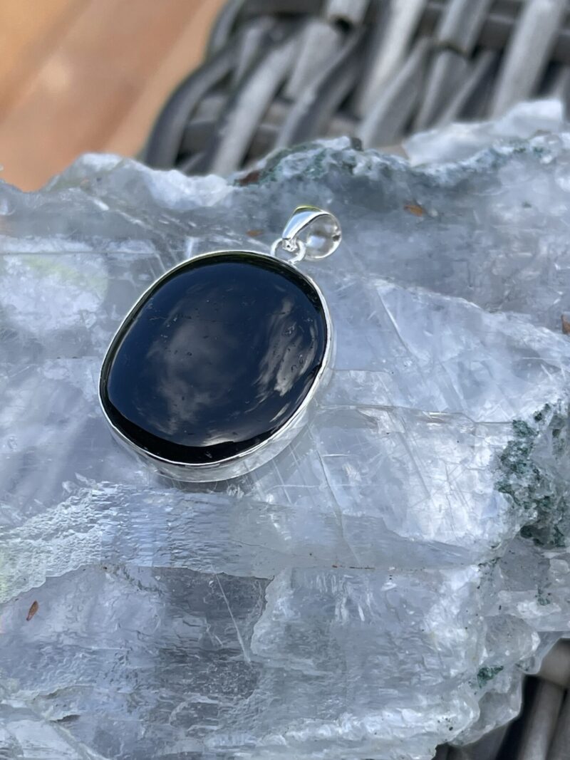 This is Round Black Tourmaline Pendant in Silver