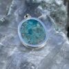 Round Chrysocolla in Quartz Pendant in Silver