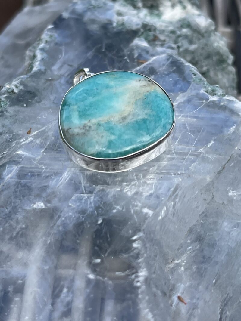 Round Amazonite Pendant in Silver