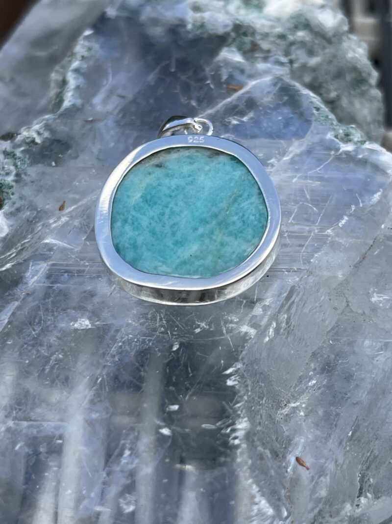 Round Amazonite Pendant in Silver