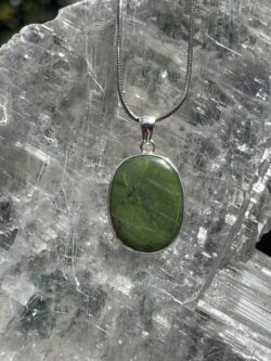 Round Green Jade Pendant in Silver