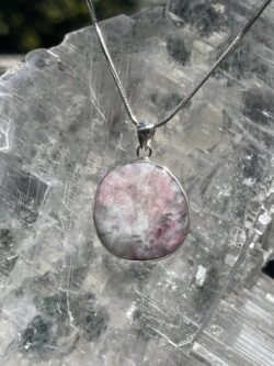 This is Round Pink Tourmaline in Quartz Pendant in Silver