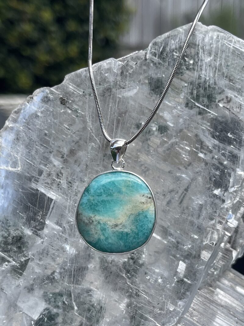 Round Amazonite Pendant in Silver