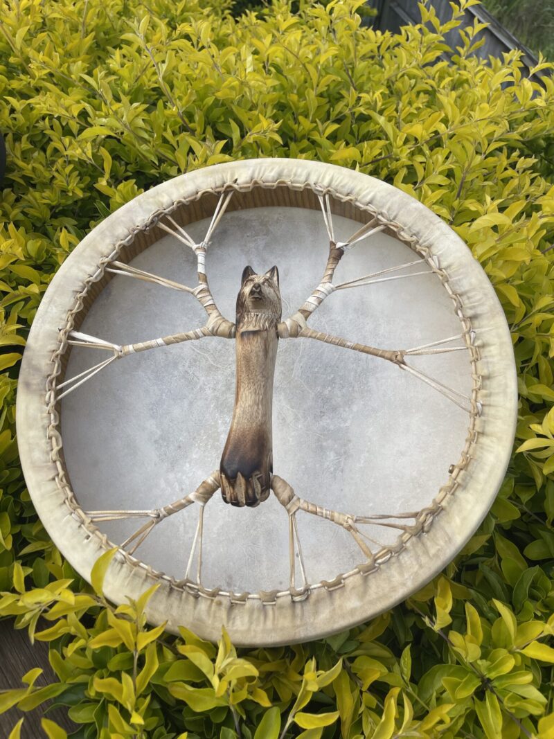 Harmonic Howl: Shamanic Drum with Wolf Handle