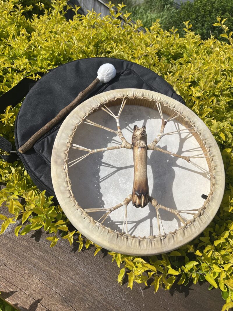 Harmonic Howl: Shamanic Drum with Wolf Handle