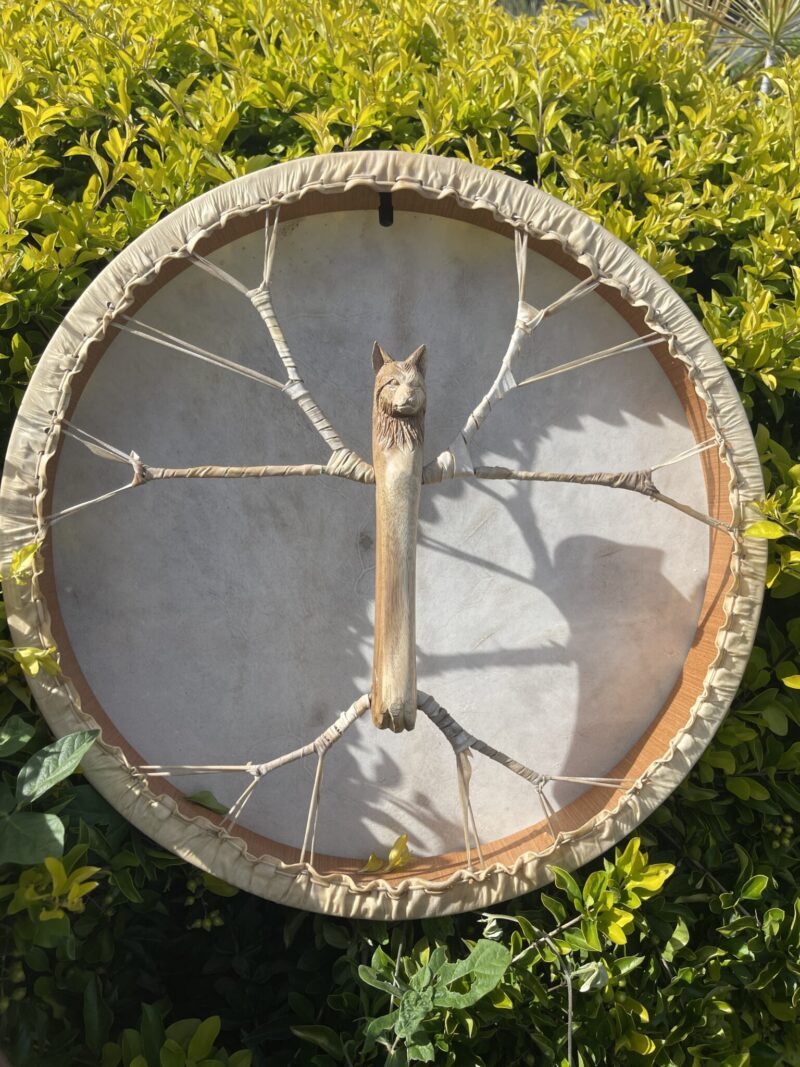 Sacred Resonance Shamanic Drum with Wolf Handle