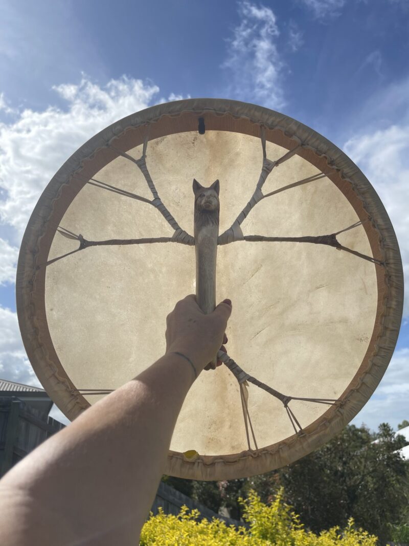 Sacred Resonance Shamanic Drum with Wolf Handle