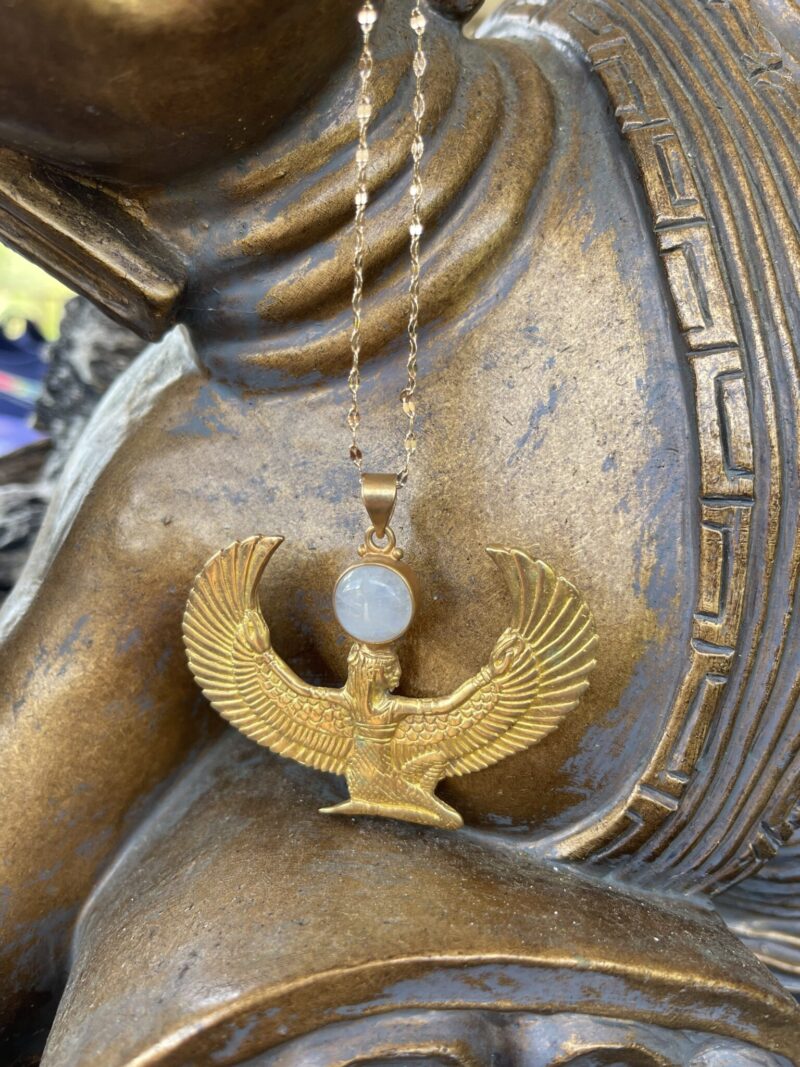 Isis Brass Necklace with Rainbow Moonstone – A Symbol of Divine Feminine Power