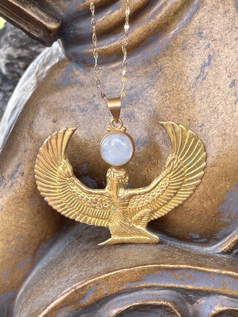 Isis Brass Necklace with Rainbow Moonstone – A Symbol of Divine Feminine Power