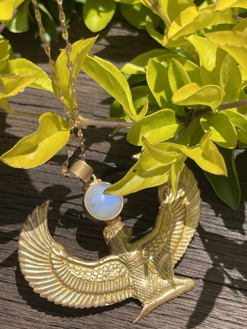 Isis Brass Necklace with Rainbow Moonstone – A Symbol of Divine Feminine Power