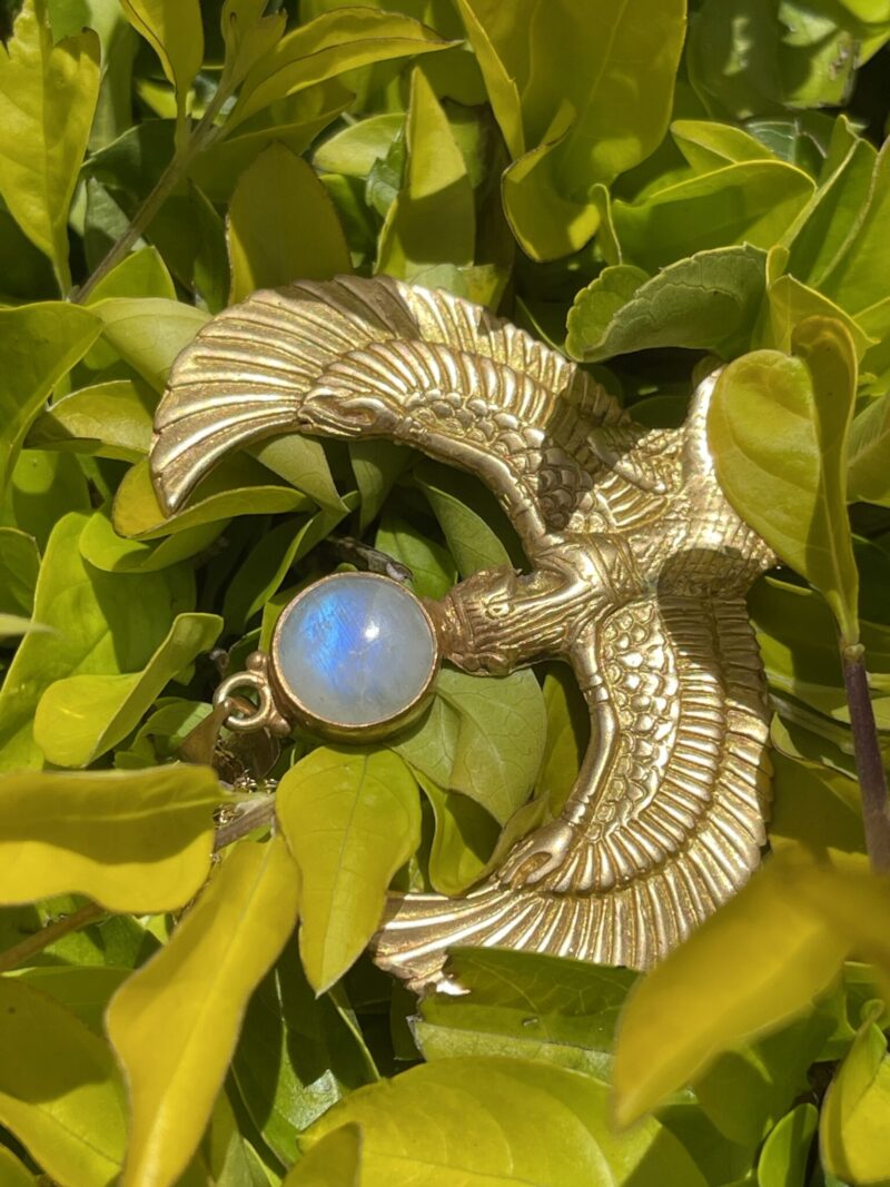 Isis Brass Necklace with Rainbow Moonstone – A Symbol of Divine Feminine Power