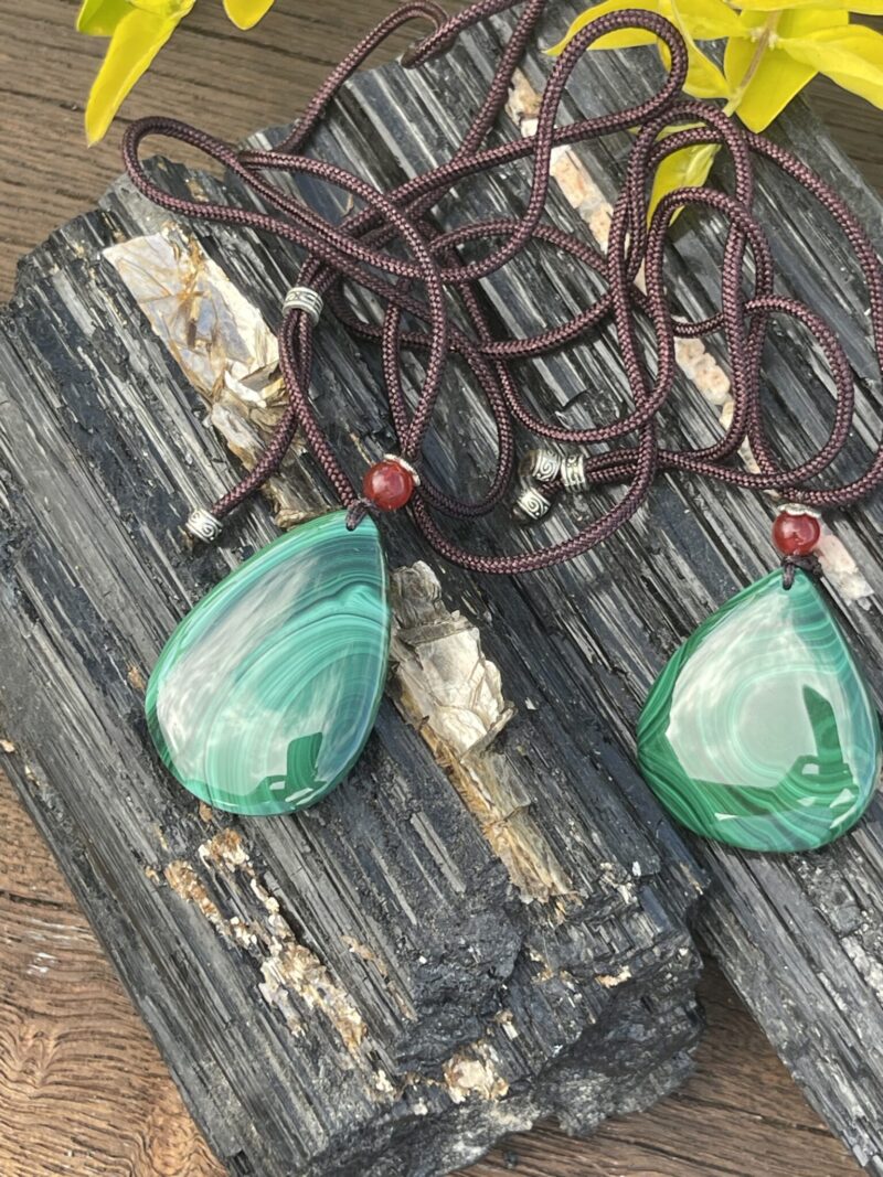 Malachite Teardrop Necklace with Adjustable Cord