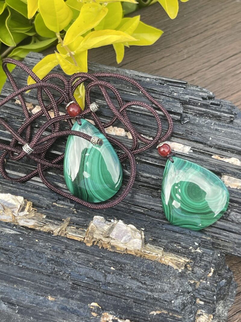 Malachite Teardrop Necklace with Adjustable Cord