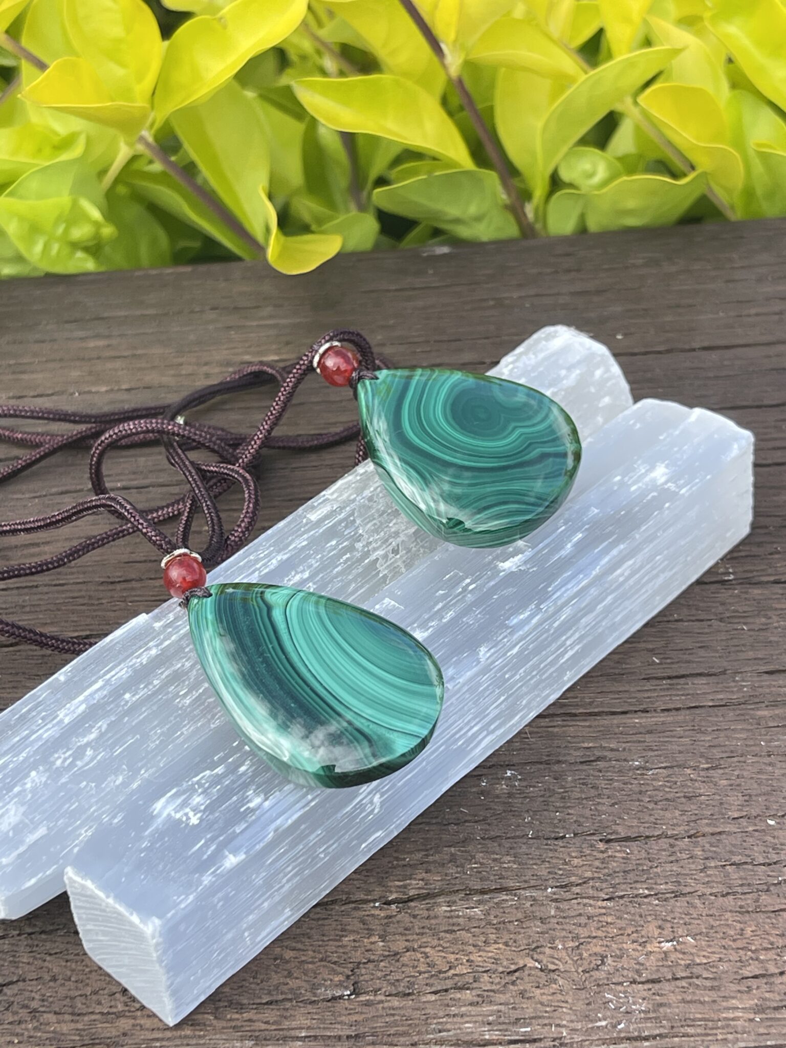 Malachite Teardrop Necklace with Adjustable Cord