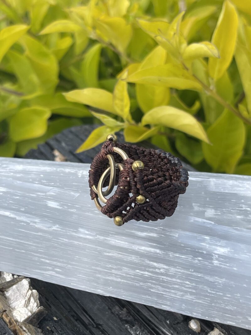 Unique Macrame Brass Vesica Pieces Ring – One of a Kind