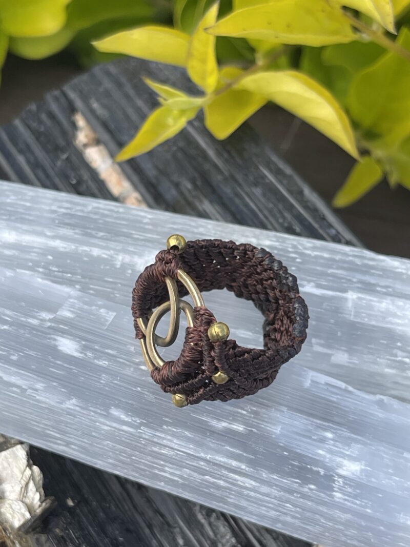 Unique Macrame Brass Vesica Pieces Ring – One of a Kind