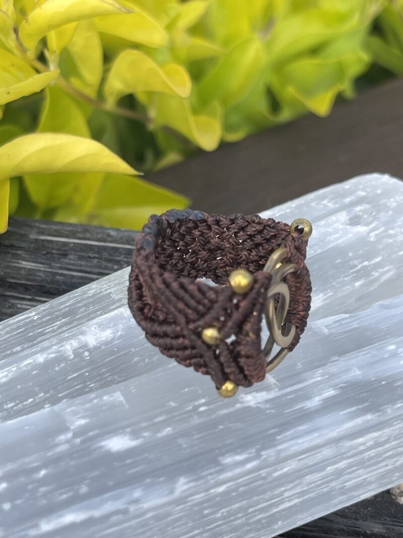 Unique Macrame Brass Vesica Pieces Ring – One of a Kind