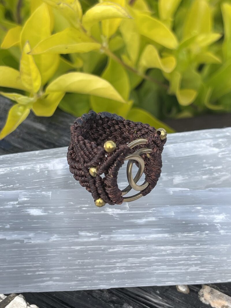 Unique Macrame Brass Vesica Pieces Ring – One of a Kind