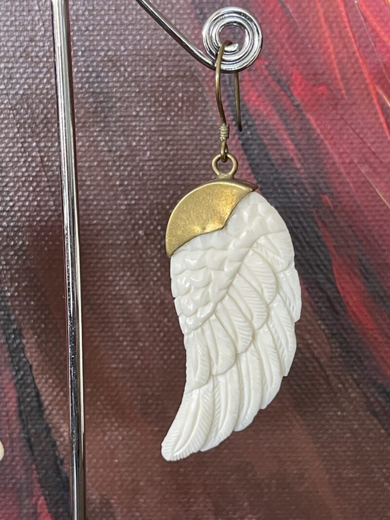 Bone Angel Wing Earrings with Brass