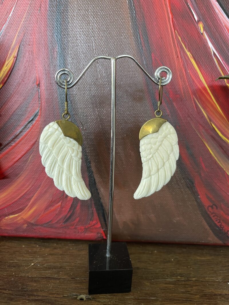 Bone Angel Wing Earrings with Brass