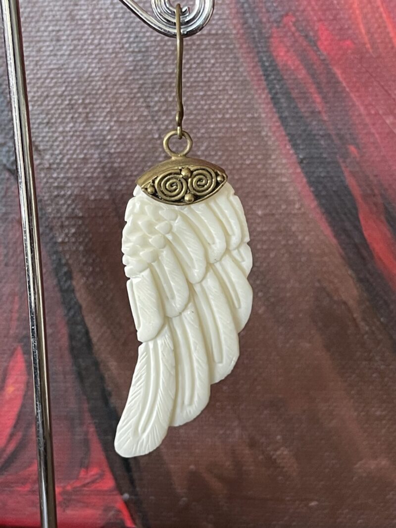 Bone Angel Wing Earrings with Brass Filigree