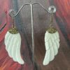 Bone Angel Wing Earrings with Brass Filigree