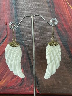 Bone Angel Wing Earrings with Brass Filigree