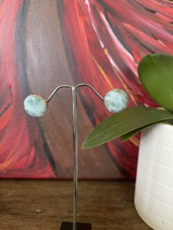 Larimar Round Stud Earrings in Silver