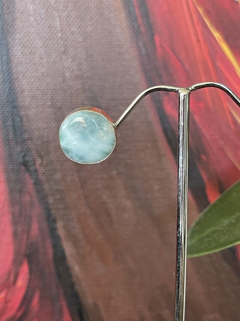 Larimar Round Stud Earrings in Silver