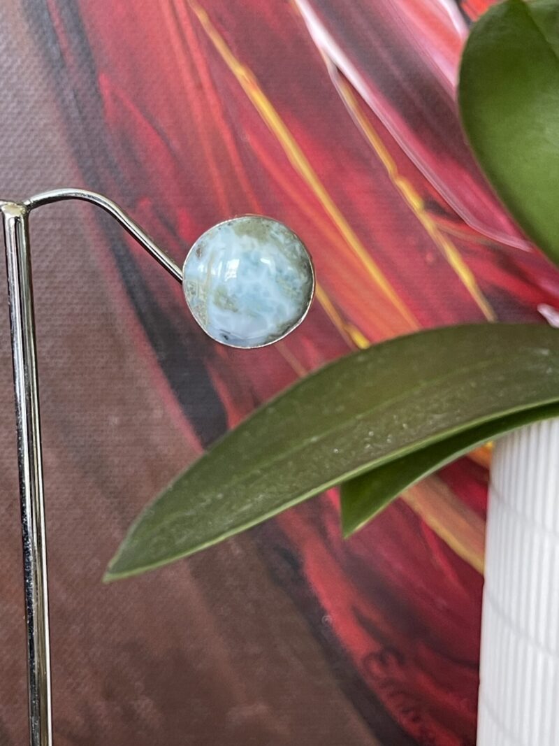 Larimar Round Stud Earrings in Silver