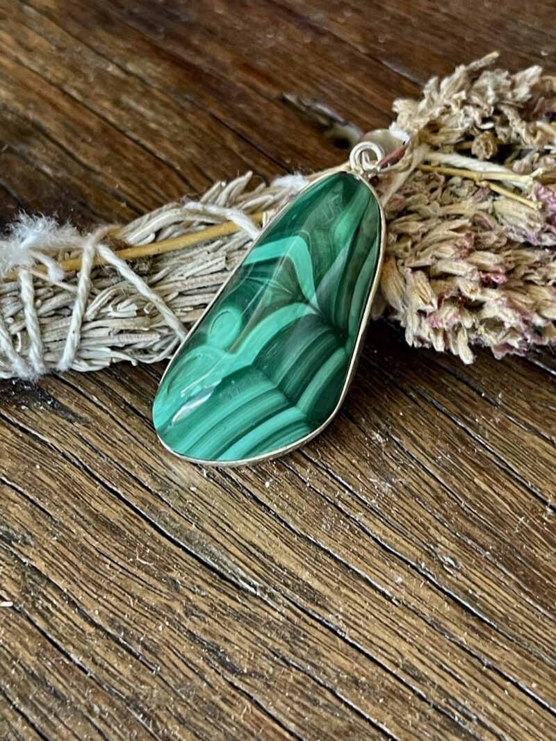 Malachite Pendant with Guardian Within – Strength and Protection Encased in Silver