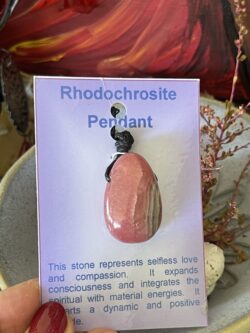 Rhodochrosite Pendant on Cord – A Heartfelt Connection